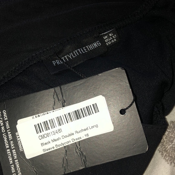 NWT PrettyLittleThing long sleeve bodycon black dress size 12 - Picture 5 of 5